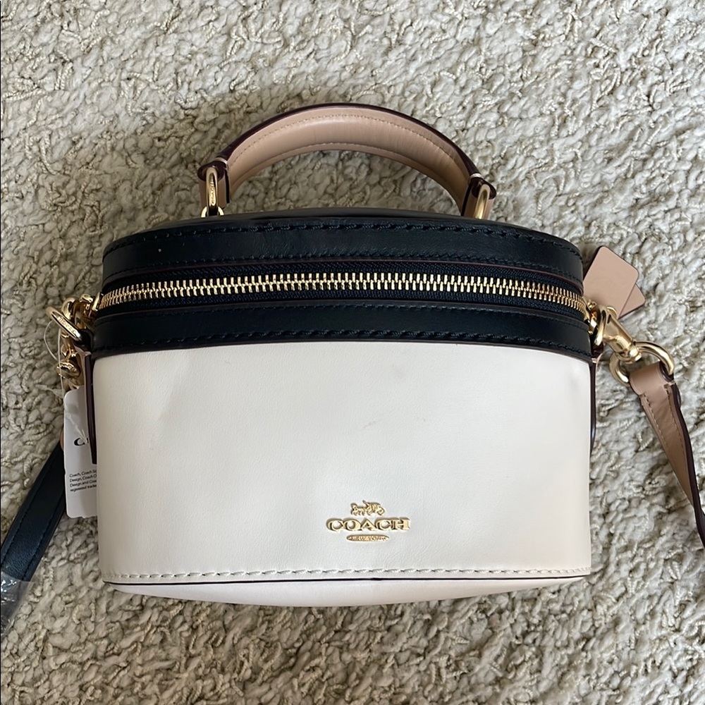 Coach Selena Gomez Black and Cream Mini Bag with Gold Hardware